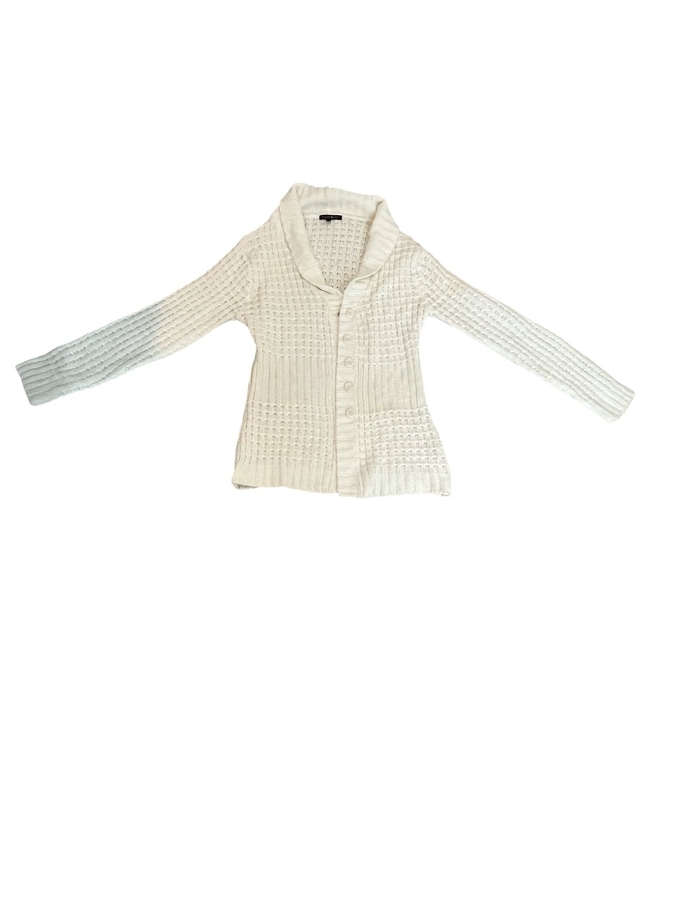 Carol Rose Cream Knit Button-Up Shawl Collar Cardigan Size: Large